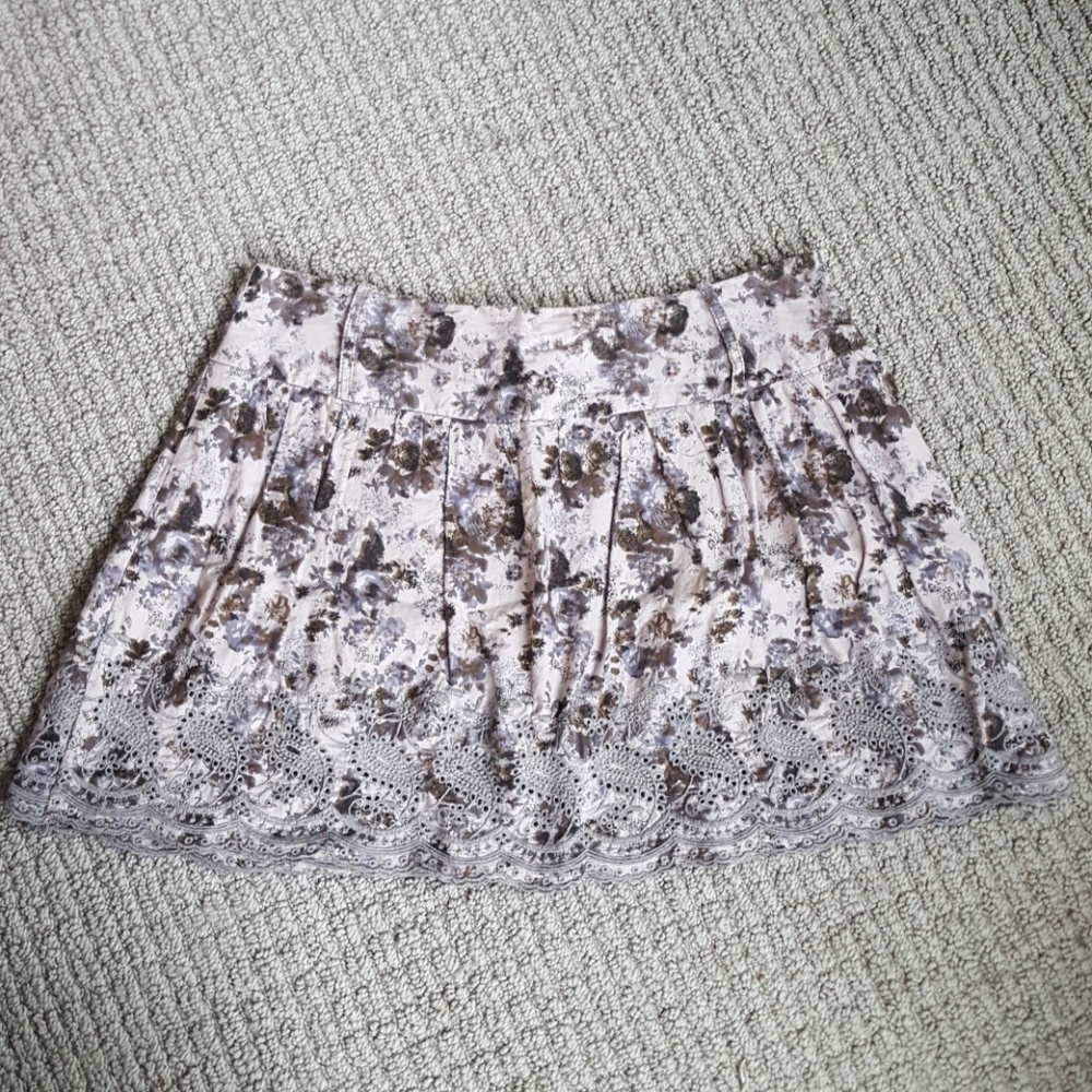 Purple Embroidered Floral Skirt